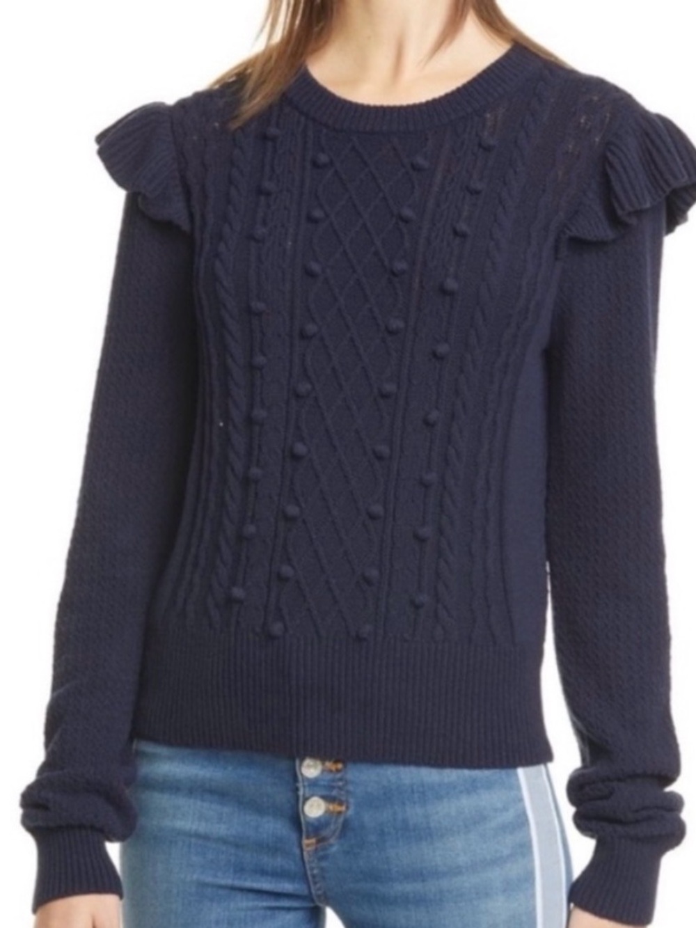 Veronica Beard Women Size Medium Embroidered Cable Knit Sweater Navy